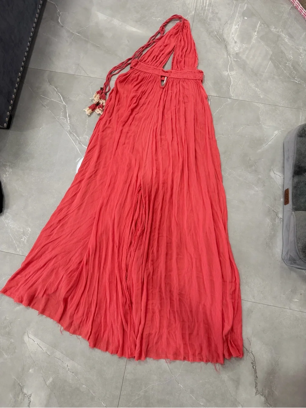 Free People look into the sun  Orange  Backless Halter Maxi Dress size small - Picture 6 of 9